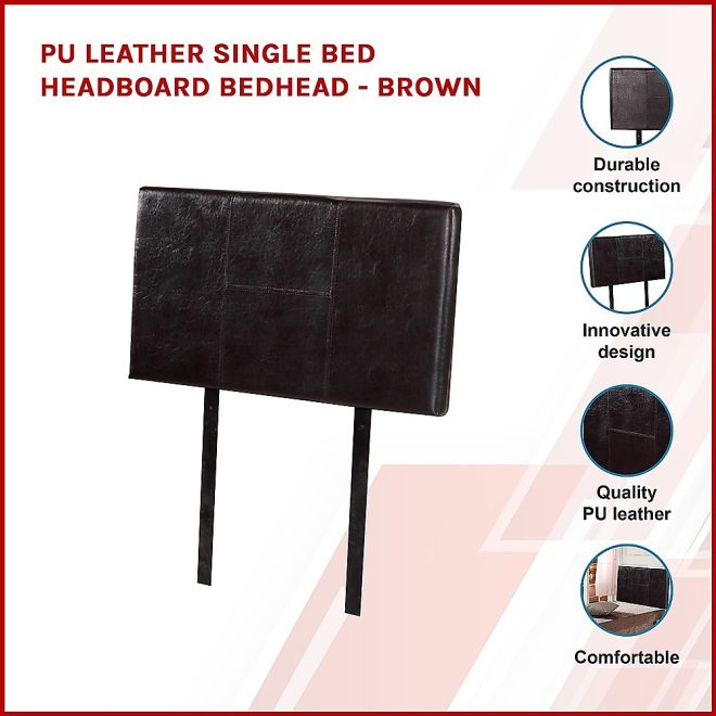 PU Leather Headboard Bedhead – SINGLE, Brown