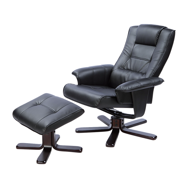 PU Leather Massage Chair Recliner Ottoman Lounge Remote – Black