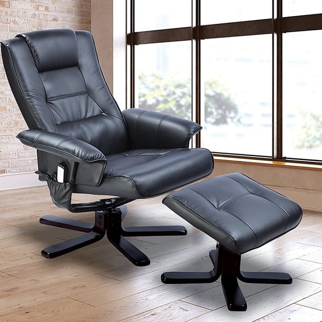 PU Leather Massage Chair Recliner Ottoman Lounge Remote – Black