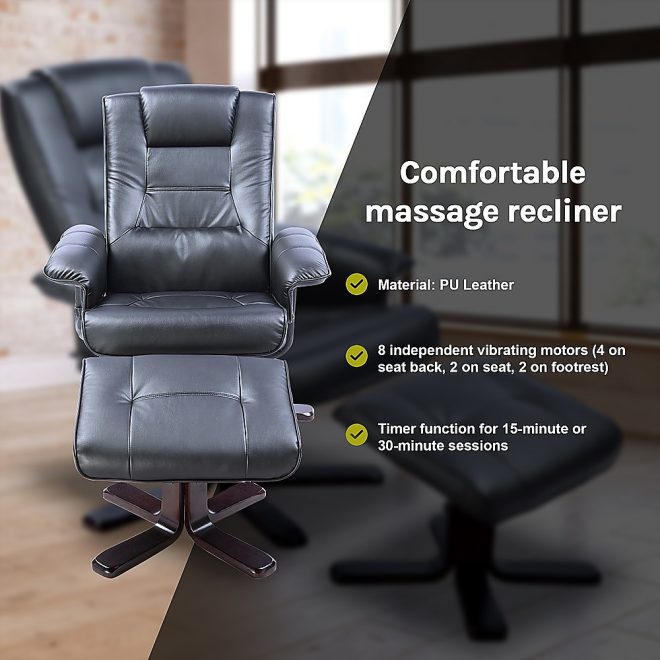 PU Leather Massage Chair Recliner Ottoman Lounge Remote – Black