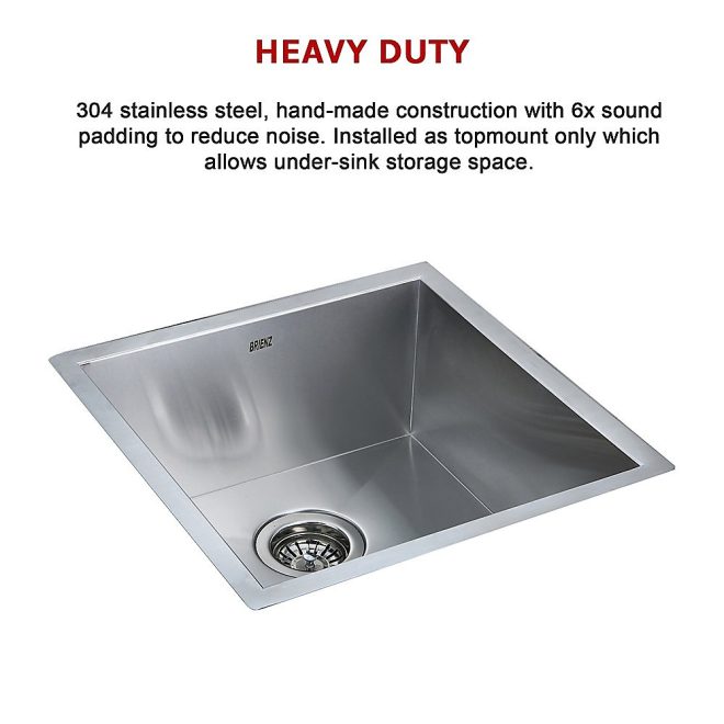 440x440mm Handmade Stainless Steel Undermount / Topmount Kitchen Laundry Sink with Waste