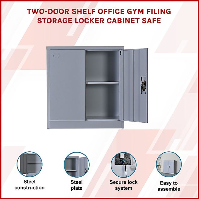 Two-Door Shelf Office Gym Filing Storage Locker Cabinet Safe – 90 x 85 x 40 cm, Grey