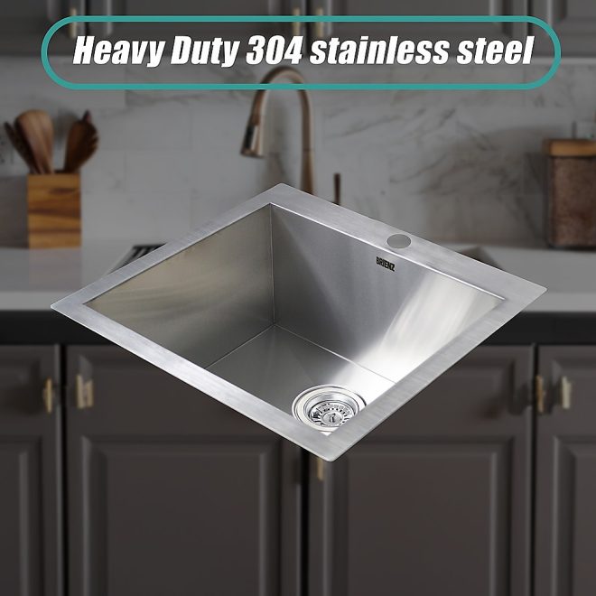 530x505mm Handmade Stainless Steel Topmount Kitchen Laundry Sink with Waste