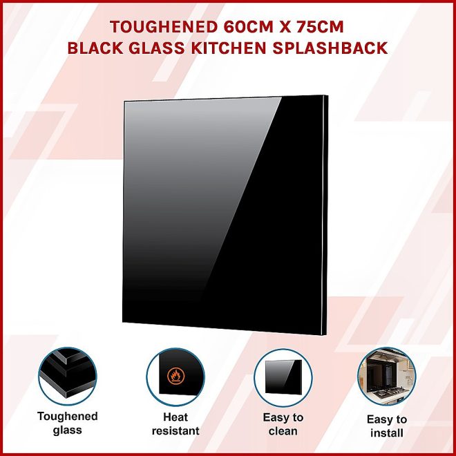 Toughened Glass Kitchen Splashback – 60 x 75 cm, Black