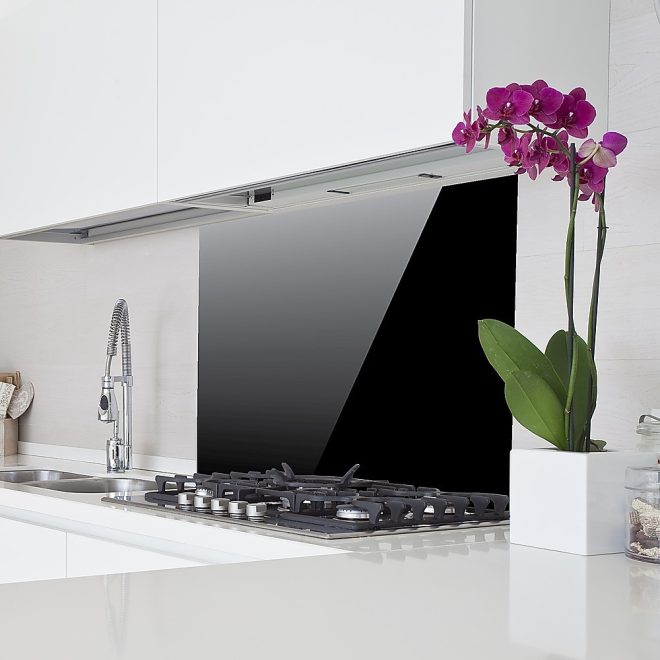 Toughened Glass Kitchen Splashback – 60 x 75 cm, Black