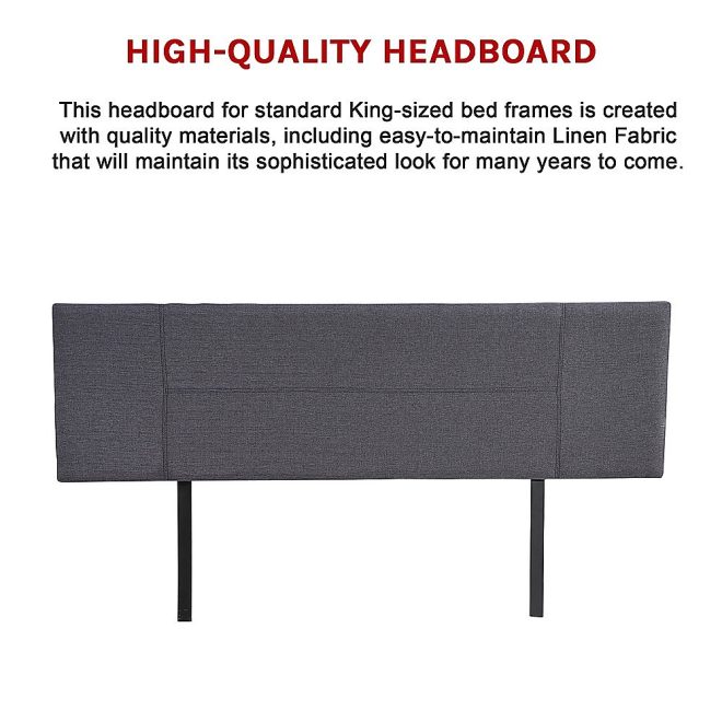 Linen Fabric Bed Headboard Bedhead – KING, Grey