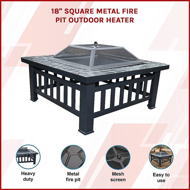 18″ Square Metal Fire Pit Outdoor Heater