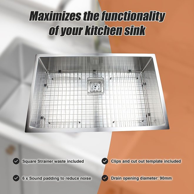 Handmade 1.5mm Stainless Steel Undermount / Topmount Kitchen Sink with Square Waste – 810 x 505 mm