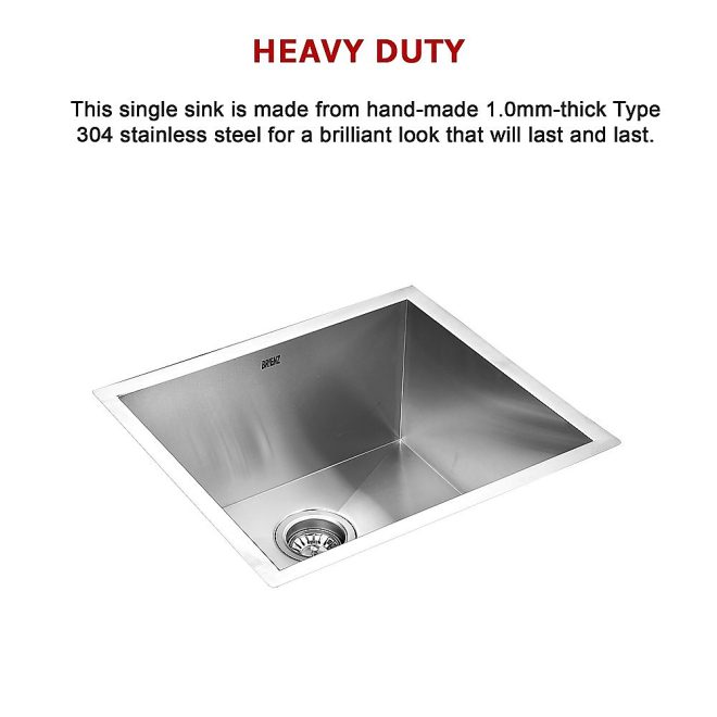 Handmade Stainless Steel Undermount / Topmount Kitchen Laundry Sink with Waste – 510 x 450 mm