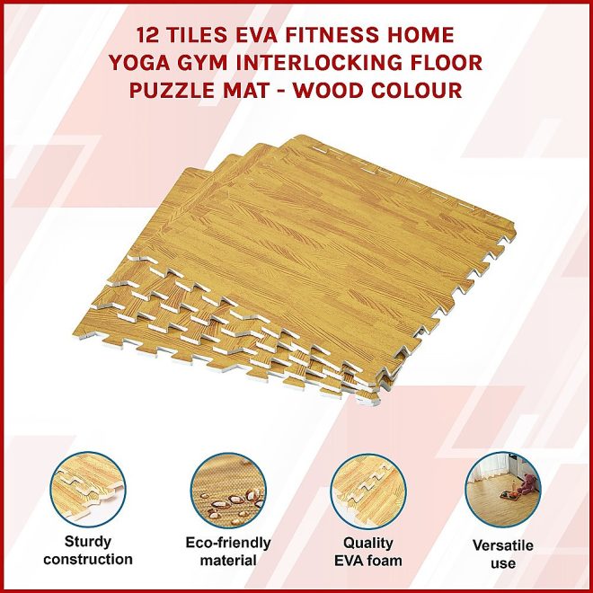 12 Tiles EVA Fitness Home Yoga Gym Interlocking Floor Puzzle Mat – Wood Colour