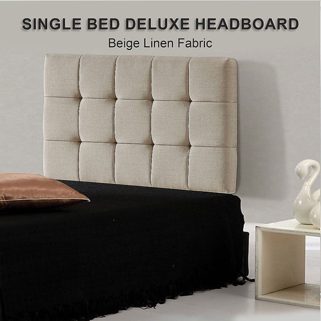 Linen Fabric Bed Deluxe Headboard Bedhead – SINGLE, Beige