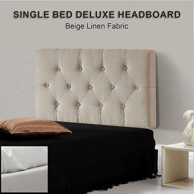 Linen Fabric Bed Deluxe Headboard Bedhead – SINGLE, Beige