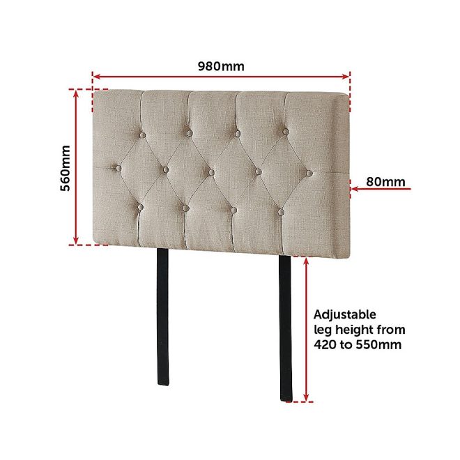 Linen Fabric Bed Deluxe Headboard Bedhead – SINGLE, Beige