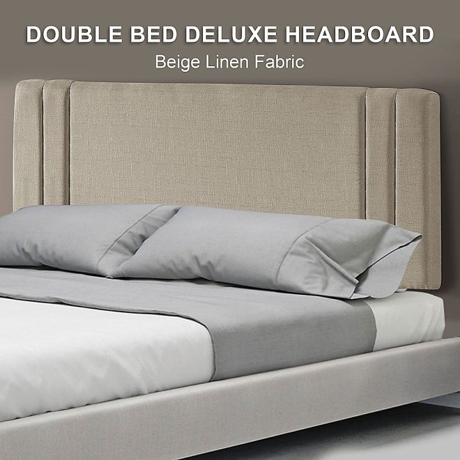 Linen Fabric Bed Deluxe Headboard Bedhead – DOUBLE, Beige