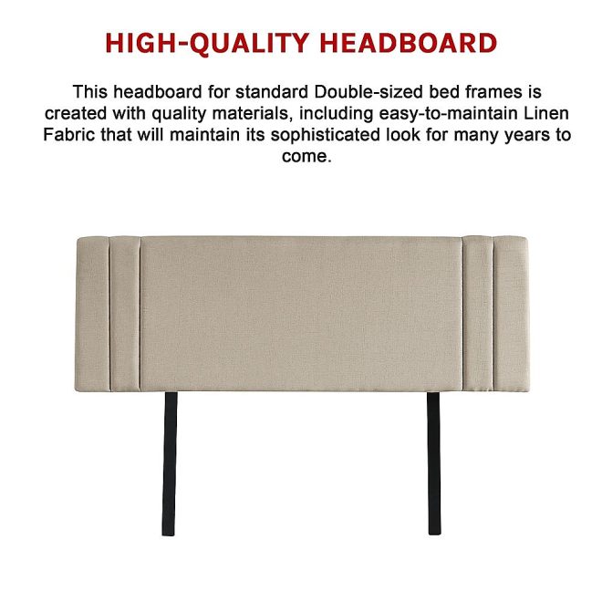 Linen Fabric Bed Deluxe Headboard Bedhead – DOUBLE, Beige