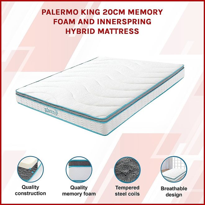 Atwater 20cm Memory Foam and Innerspring Hybrid Mattress – KING