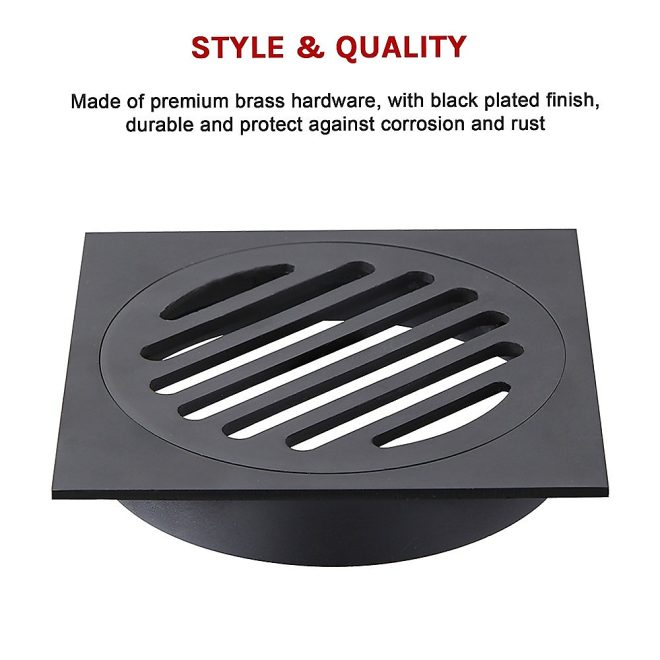 Square Black Floor Grate Drain 110 mm Full Brass Construction