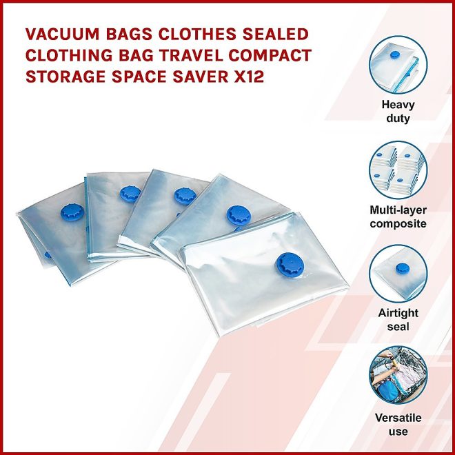 Vacuum Bags Clothes Sealed Clothing Bag Travel Compact Storage Space Saver – 12