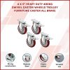 4 X 5″ Heavy Duty 400kg Swivel Castor Wheels Trolley Furniture Caster All Brake