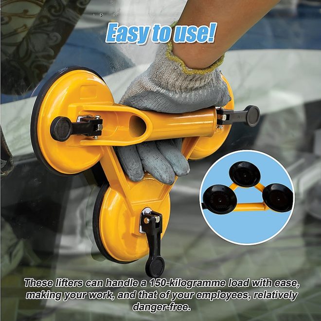 2x 150kg Load Aluminum Triple Suction Cup Pad Glazer Glass Sucker Remover Lifter