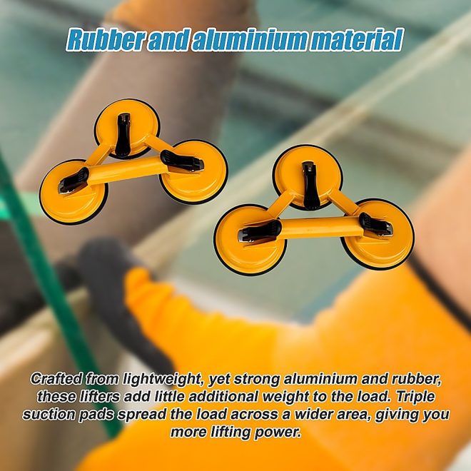 2x 150kg Load Aluminum Triple Suction Cup Pad Glazer Glass Sucker Remover Lifter