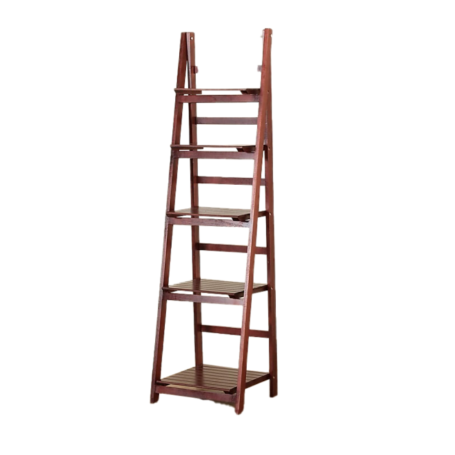 5 Tier Wooden Ladder Shelf Stand Storage Book Shelves Shelving Display Rack – Coffee