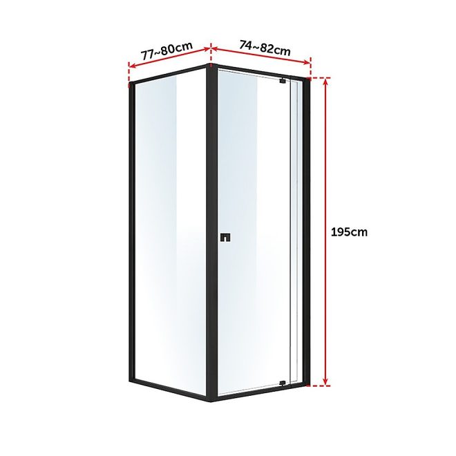 Semi Frameless Shower Screen AS/NZS Glass – (74~82) x 195 cm & (77~80) x 195 cm, Black