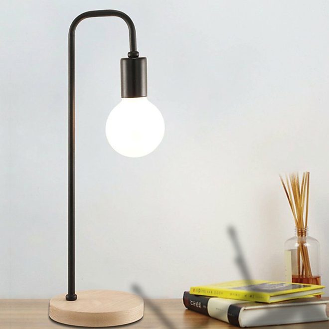 Modern Table lamp Desk Light Timber Base Bedside Bedroom – Black