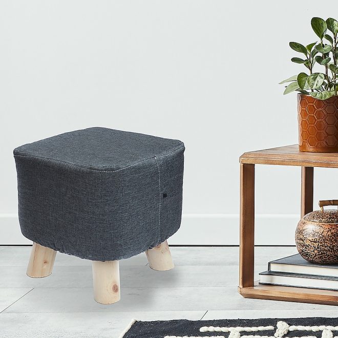 Fabric Ottoman Foot Stool Rest Pouffe Footstool Wood Storage Padded Seat – Charcoal