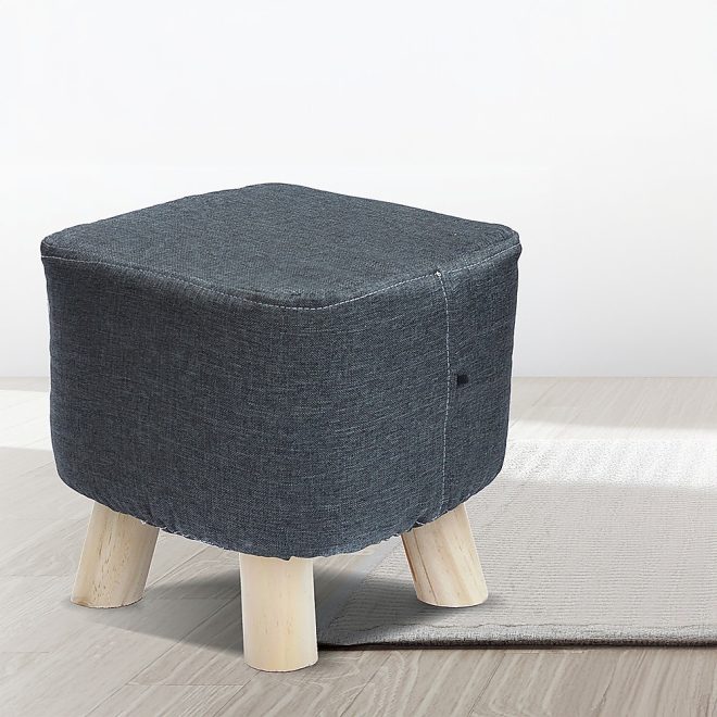 Fabric Ottoman Foot Stool Rest Pouffe Footstool Wood Storage Padded Seat – Charcoal