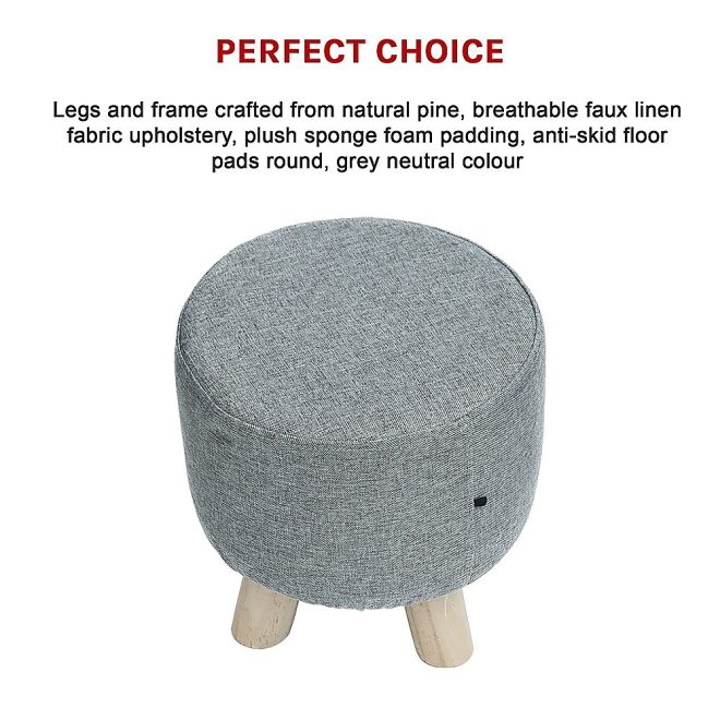 Fabric Ottoman Foot Stool Rest Pouffe Footstool Wood Storage Padded Seat – Grey