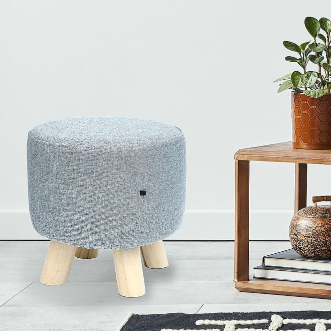 Fabric Ottoman Foot Stool Rest Pouffe Footstool Wood Storage Padded Seat – Grey