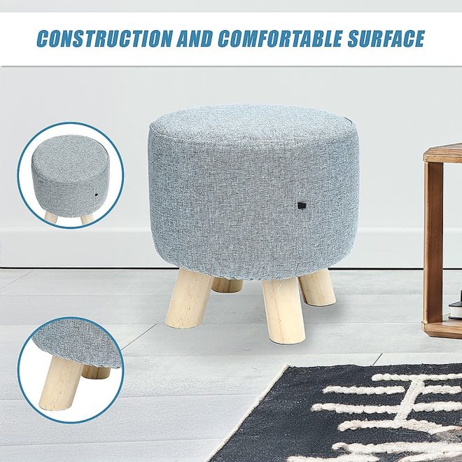 Fabric Ottoman Foot Stool Rest Pouffe Footstool Wood Storage Padded Seat – Grey