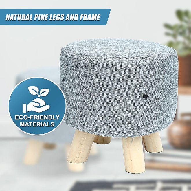 Fabric Ottoman Foot Stool Rest Pouffe Footstool Wood Storage Padded Seat – Grey