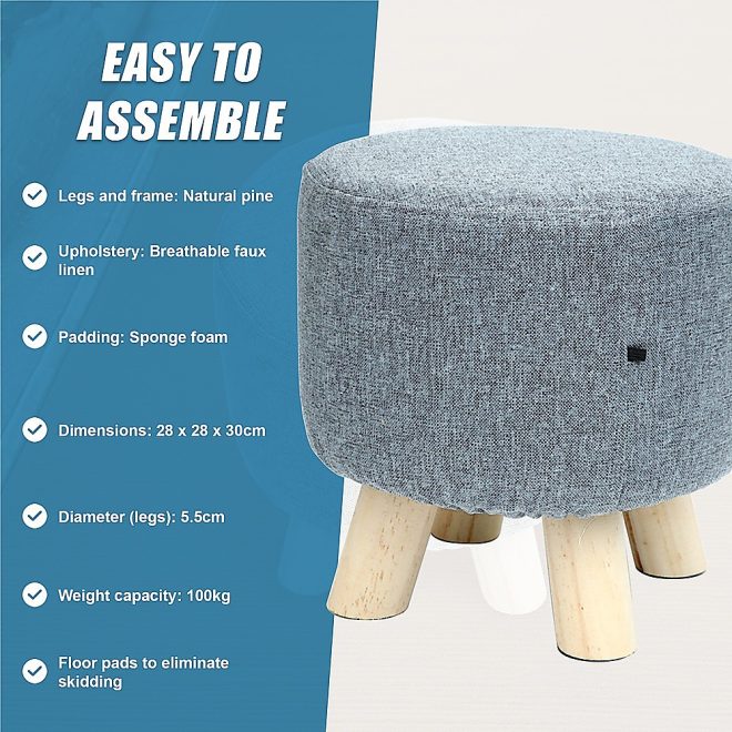 Fabric Ottoman Foot Stool Rest Pouffe Footstool Wood Storage Padded Seat – Grey