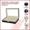 Watch Box – 24 Slot Luxury Display Case With Framed Glass Lid