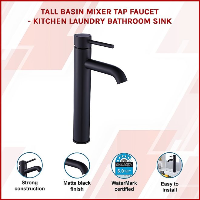 Basin Mixer Tap Faucet -Kitchen Laundry Bathroom Sink, – Black