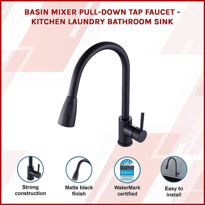 Basin Mixer Tap Faucet -Kitchen Laundry Bathroom Sink. – Black