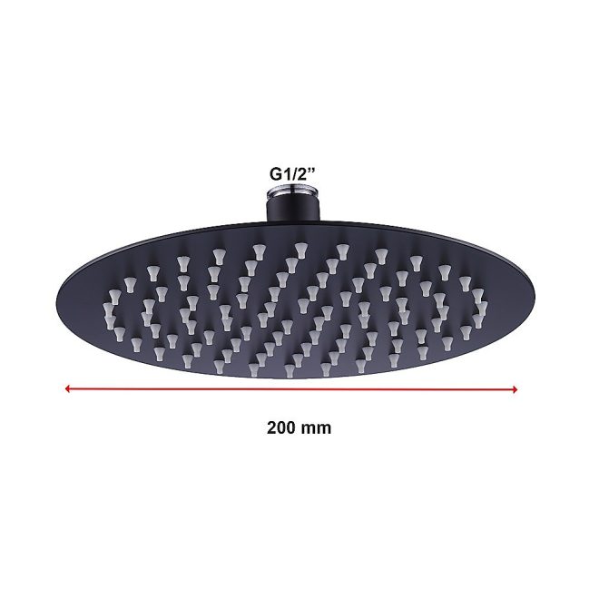 200mm Shower Head Round 304SS Electroplated – Black