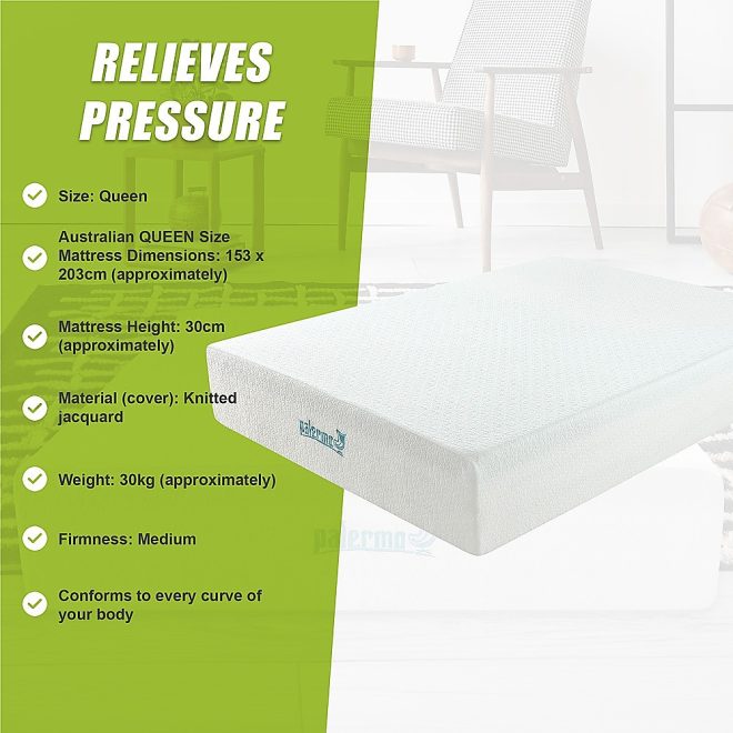 Atoka Mattress 30cm Memory Foam Green Tea Infused CertiPUR Approved – QUEEN