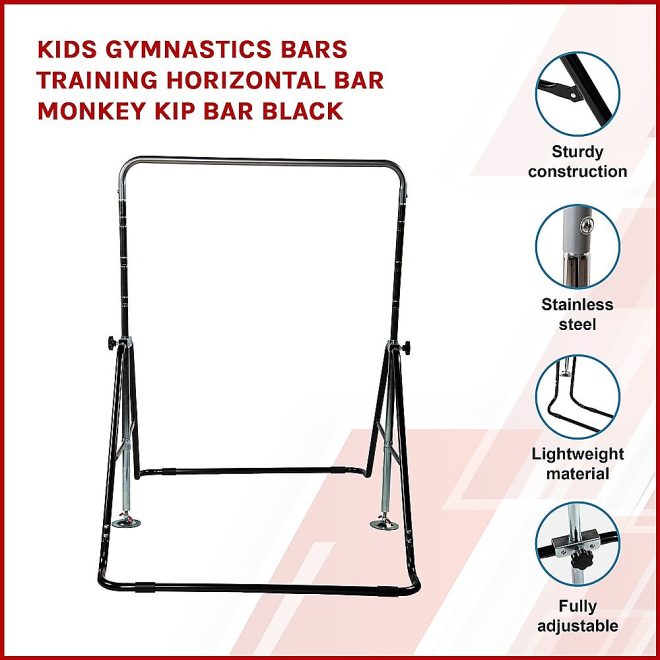 Kids Gymnastics Bars Training Horizontal Bar Monkey Kip Bar – Black