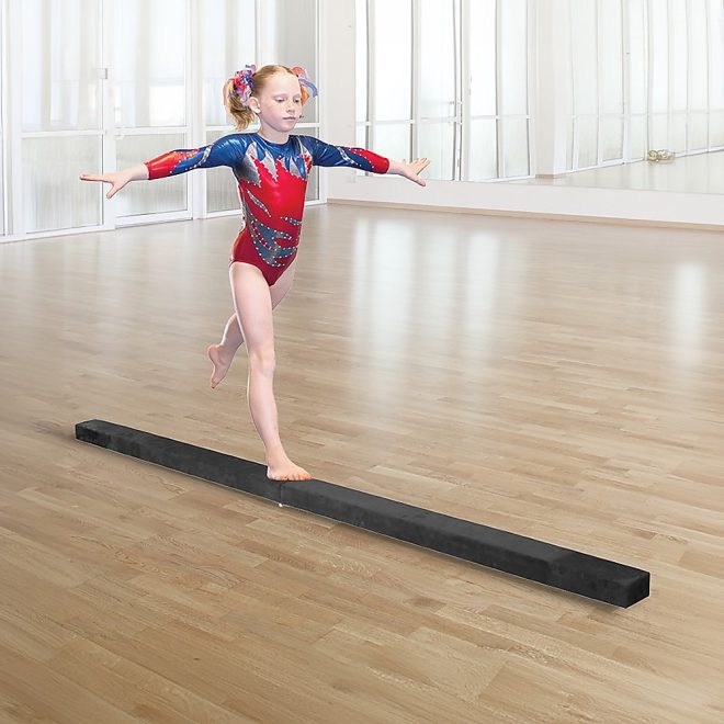 2.4m (8FT) Gymnastics Folding Balance Beam Black Synthetic Suede – Black