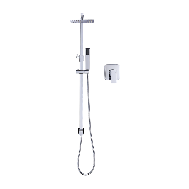 WELS 8″ Rain Shower Head Set Square Dual Heads Faucet High Pressure With Mixer. – Chrome