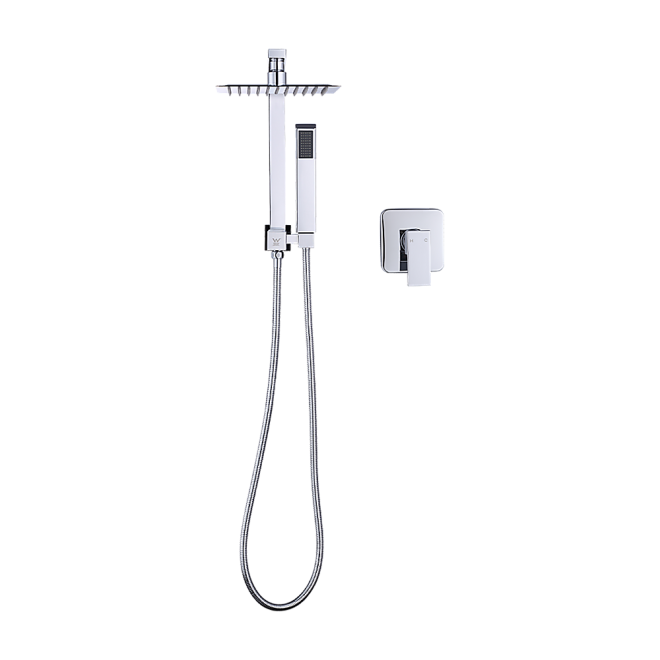 WELS 8″ Rain Shower Head Set Square Dual Heads Faucet High Pressure With Mixer, – Chrome