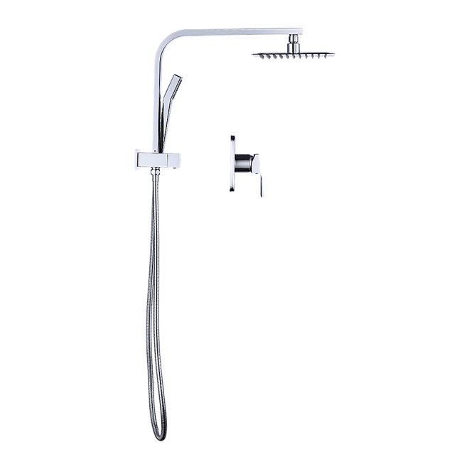 WELS 8″ Rain Shower Head Set Square Dual Heads Faucet High Pressure With Mixer, – Chrome