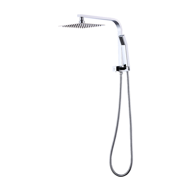 WELS 8″ Rain Shower Head Set Square Dual Heads Faucet High Pressure Hand Held, – Chrome