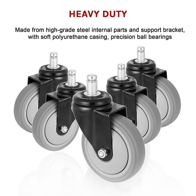 5x Office Chair Caster Wheels Set Heavy Duty & Safe for All Floors w/Universal Fit