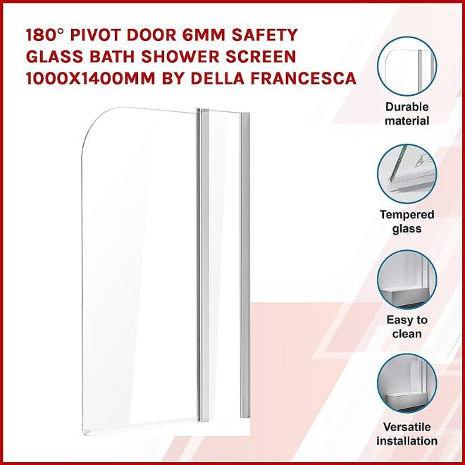 180° Pivot Door 6mm Safety Glass Bath Shower Screen By Della Francesca – 1000 x 1400 mm, Chrome