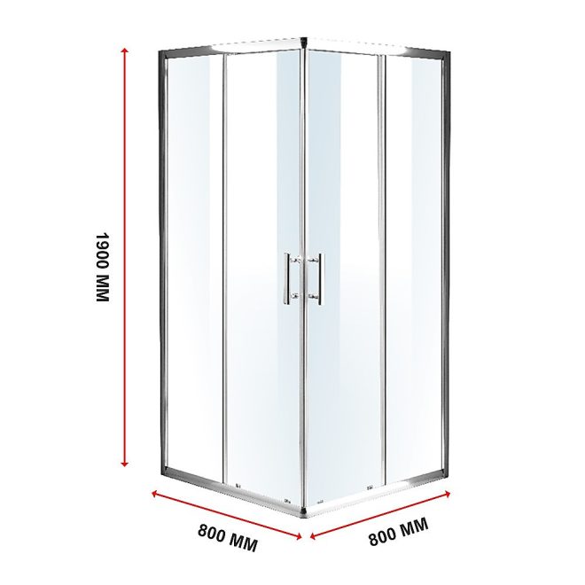 Sliding Door Nano Safety Glass Shower Screen By Della Francesca – 800 x 800 mm, Chrome