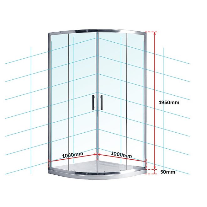 Rounded Sliding 6mm Curved Shower Screen with Base – 100 x 100 cm, Chrome